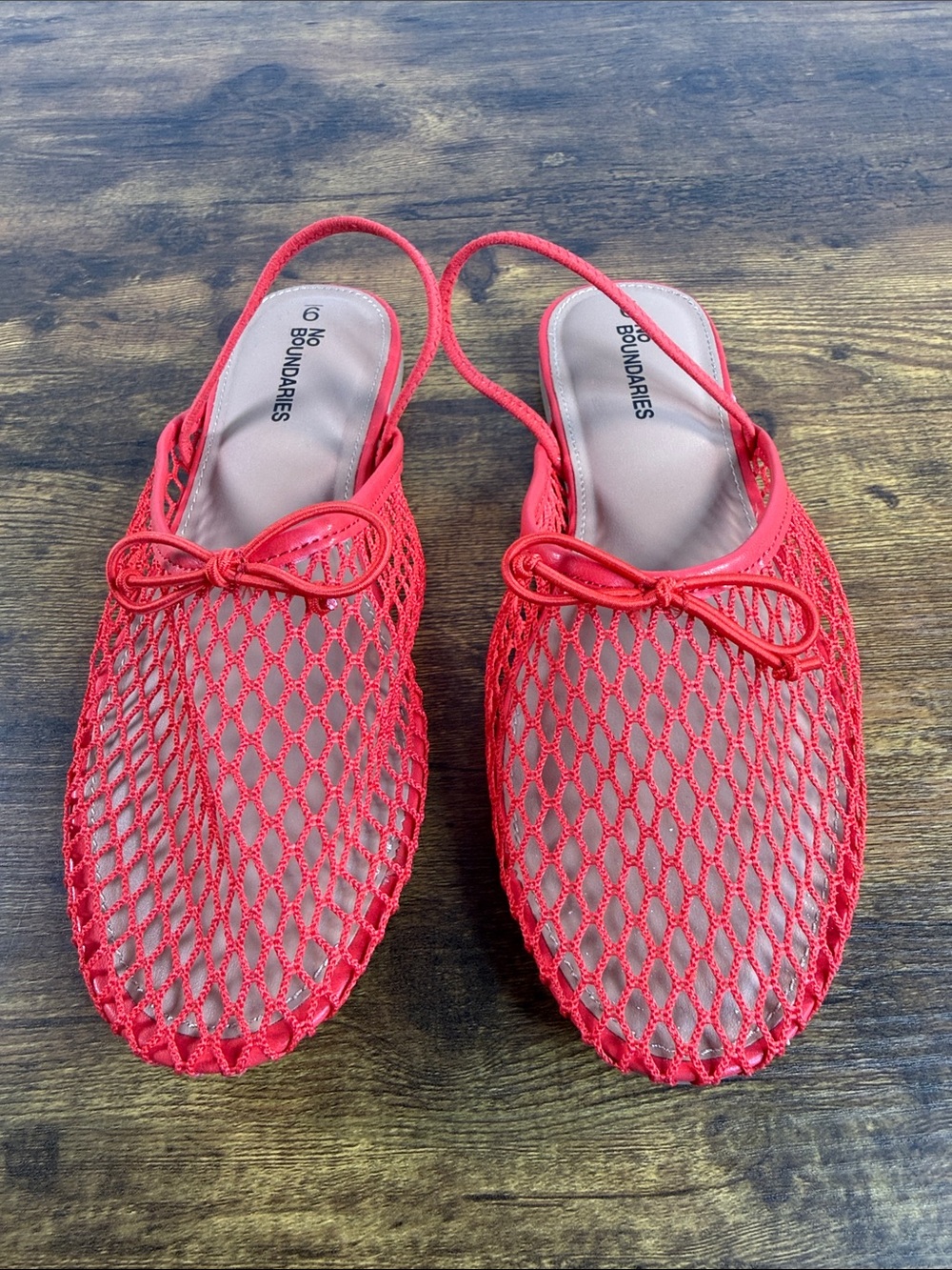Red Mesh Slingback Mules with Bow Accent, Size 9